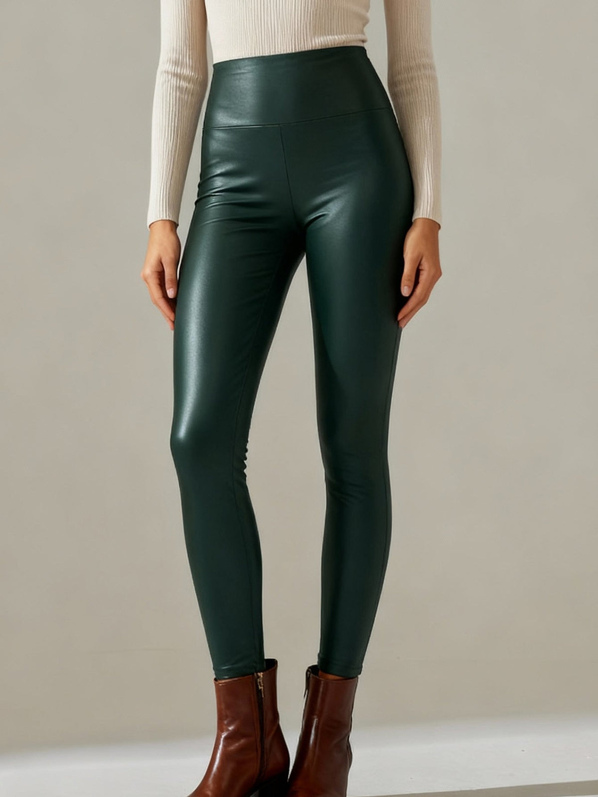 Women Faux Leather Leggings, High Waisted PU Leather Stretch Skinny Pants For Fall Winter Casual Daily Wear