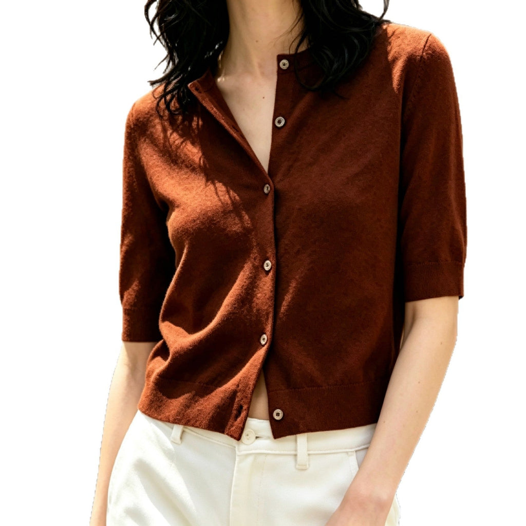 2026 Fall Wool Knit Long Sleeve Solid Color Women's Cardigan OZON Amazon Simple Commute Single Button Blouse