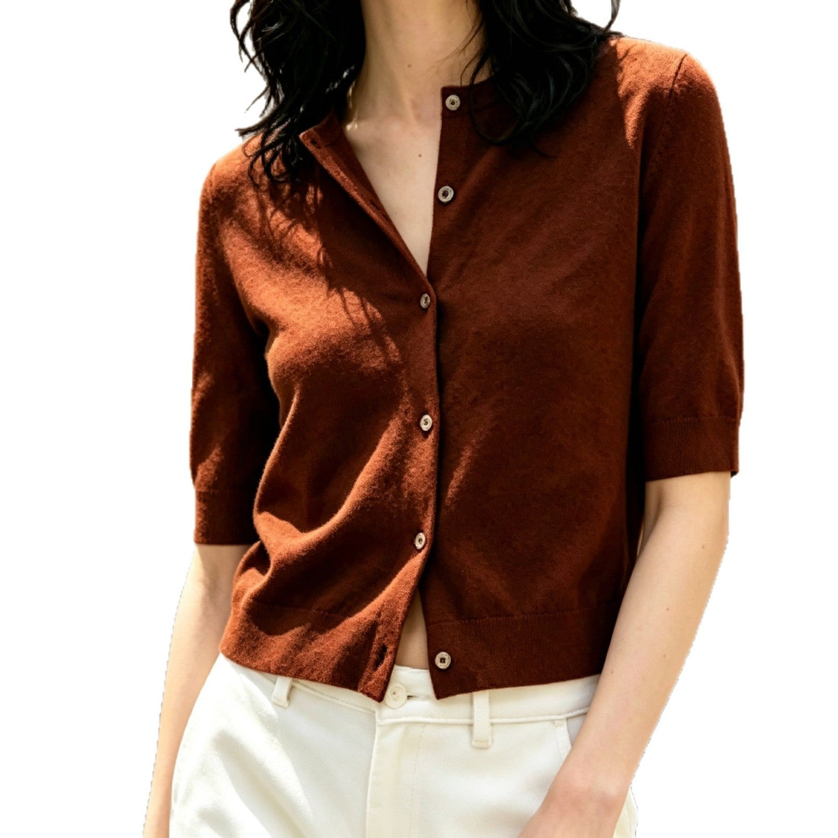 2026 Fall Wool Knit Long Sleeve Solid Color Women's Cardigan OZON Amazon Simple Commute Single Button Blouse