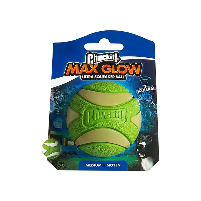 Chuckit Max Glow Ultra Squeaker Glowing Dog Ball Medium