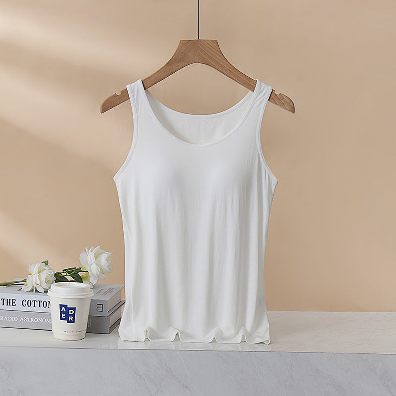 Women's Padded Vest Bra, Inner Layer, One-Piece Camisole, Slim-Fit, Figure-Flattering Modal Underwear For Summer