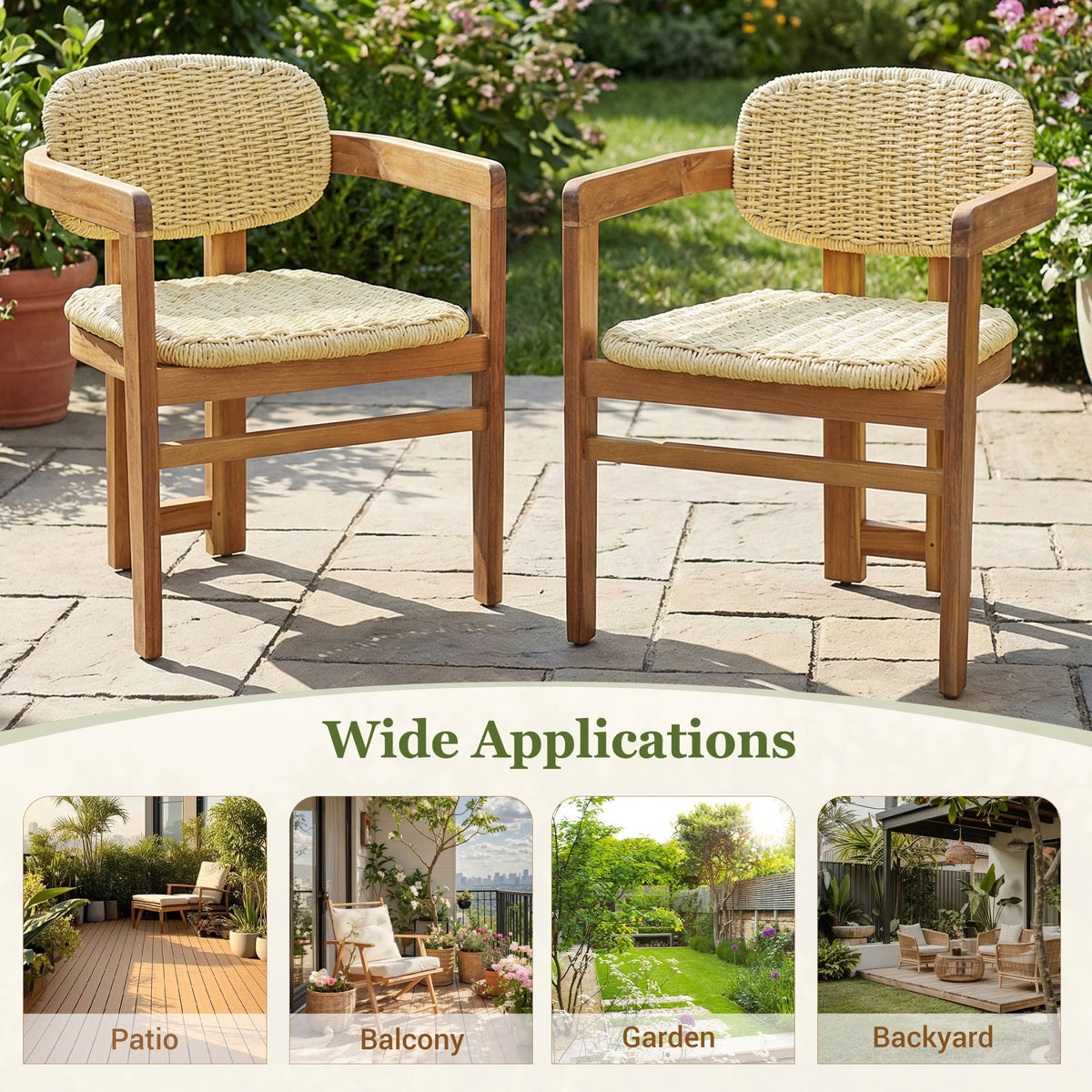 Outdoor Woven Rattan Chair Set - Two Accent Chairs