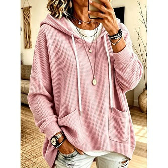 2026 European And American Women's Clothing Amazon Independent Station Waffe Loose Long Sleeve Hoodie Casual Hooded