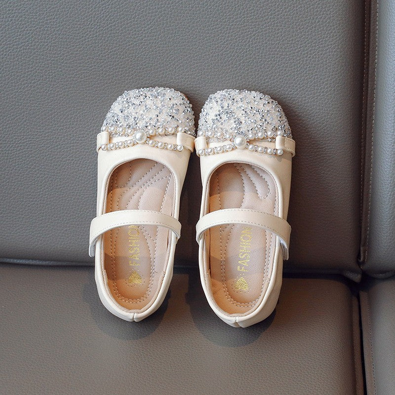 2026 Summer New Girls Pearl Leather Shoes, Elegant Chanel-style Princess Flats, Soft Sole Fashion Single Shoes For Baby Girls