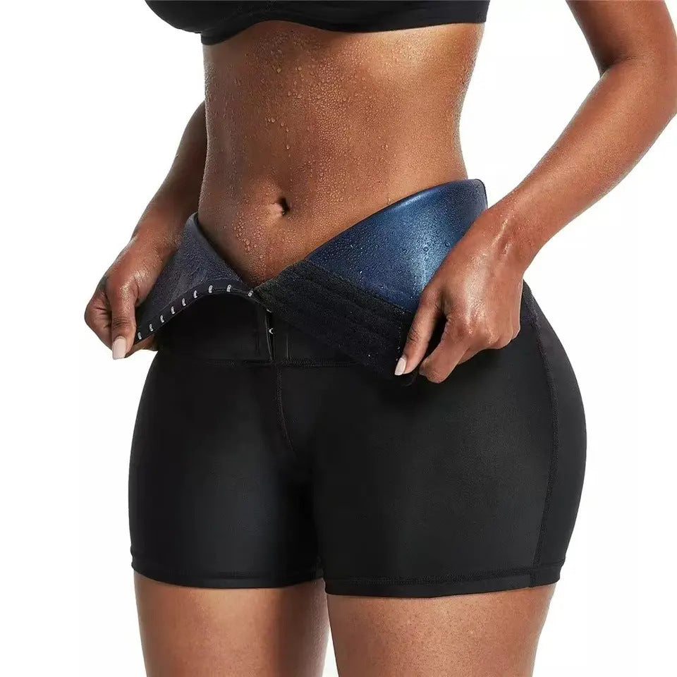 Sweaty Three-Breasted High-Waist Sauna Shorts Belly-Tight Waist Fitness Shaping Hip-Lifting Tights