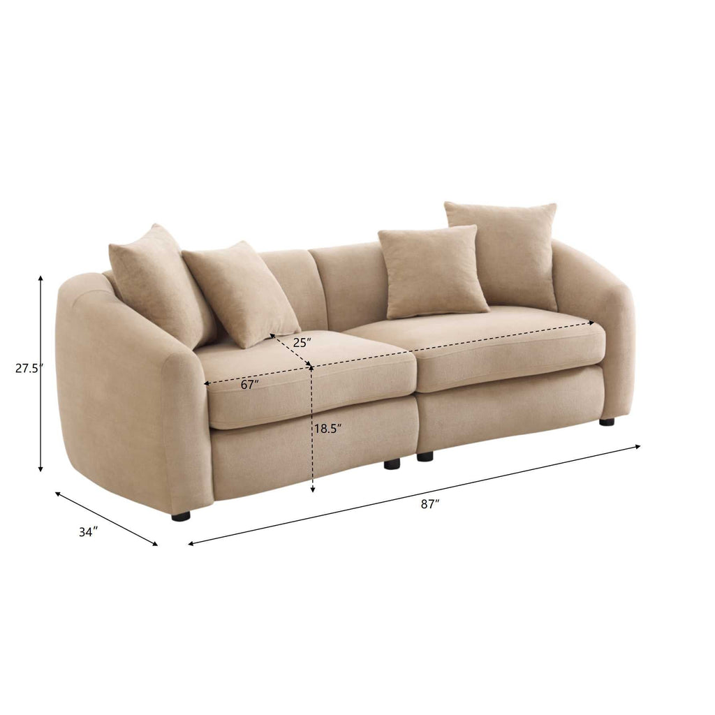 87 in. Curved 3 Seater Modern Upholstered Velvet Sofa