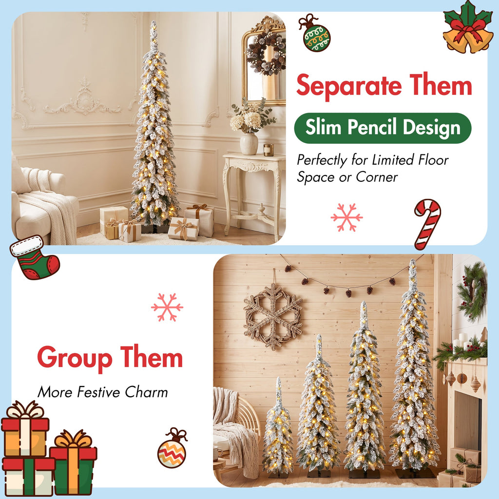 4 Pack Pre-Flocked Pencil Christmas Trees