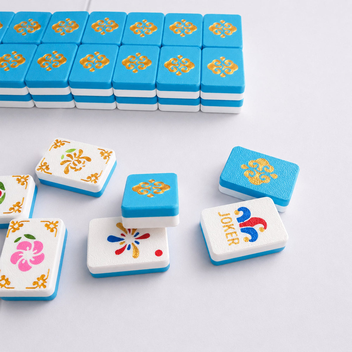 160PCS Floating Mahjong Tile Set Blue Classic Style With 3 Dice