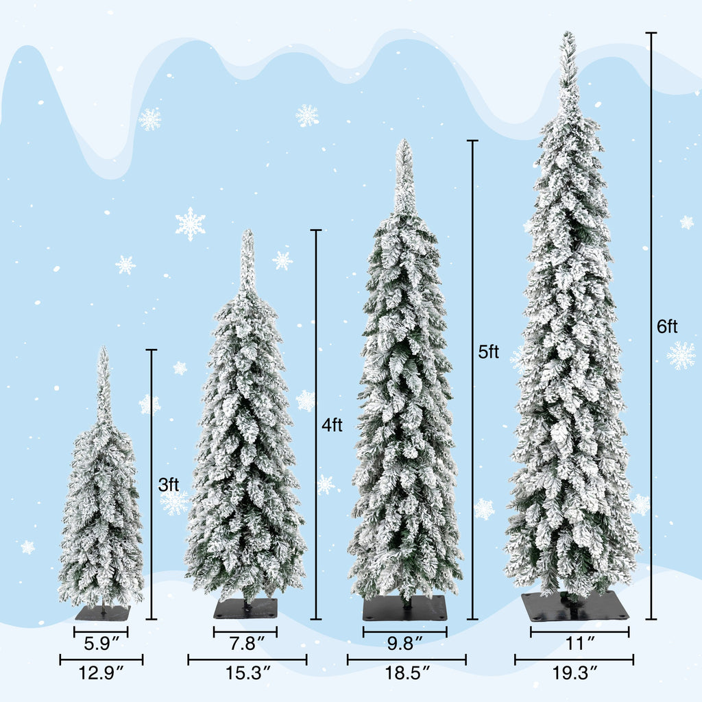 4 Pack Pre-Flocked Pencil Christmas Trees
