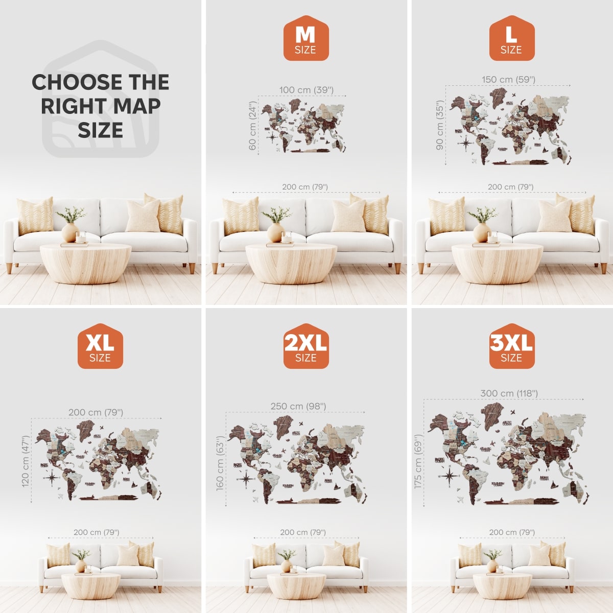 3D Wooden World Map Cappuccino