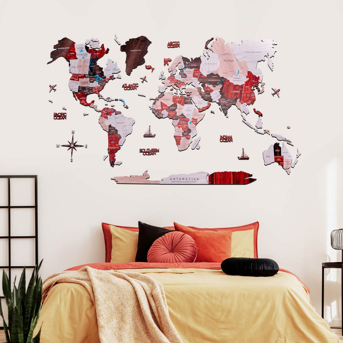 3D Wooden World Map Urban