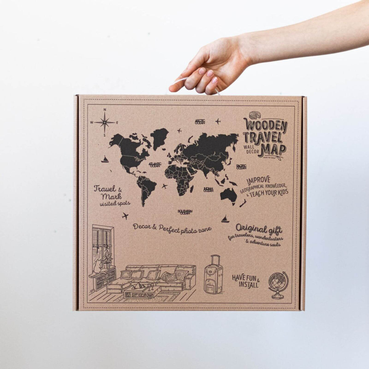 3D Wooden World Map Urban