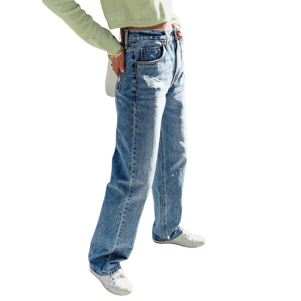 Women's Loose-fit Straight-leg Ripped High-elastic Jeans
