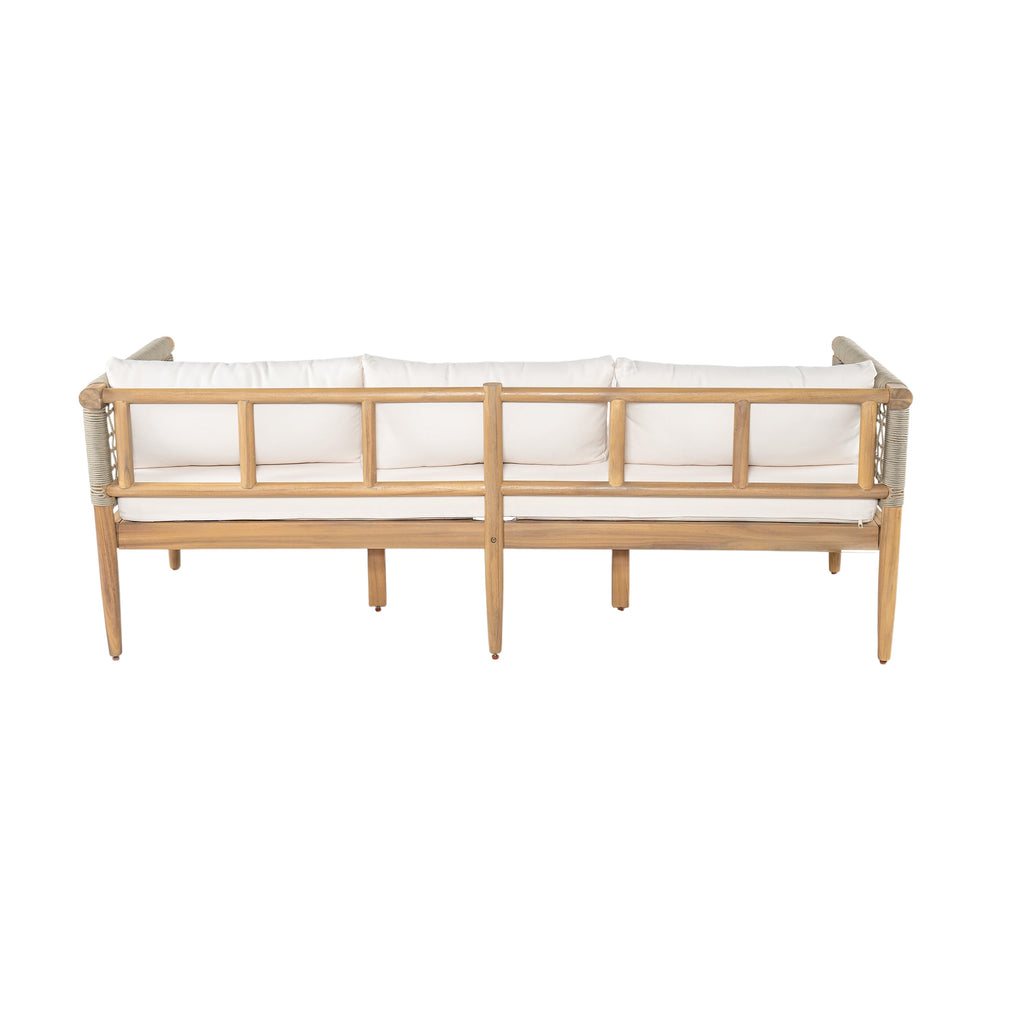 Outdoor Acacia Wood 3-Seater Sofa with Rope Woven Arms