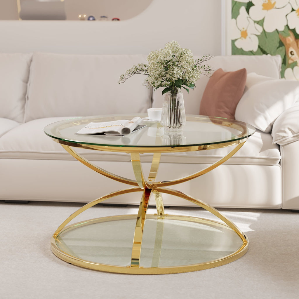 31.50'' Modern Glass Coffee Table with 2 Tiers
