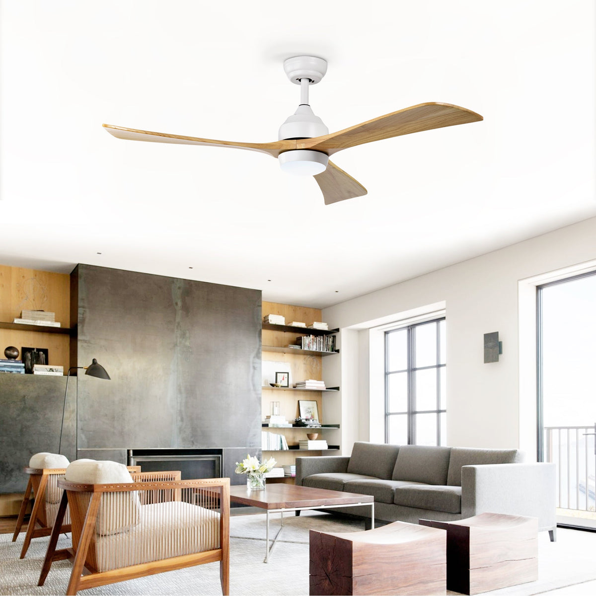 52" Solid Wood Blades Ceiling Fan with Light and Remote Control