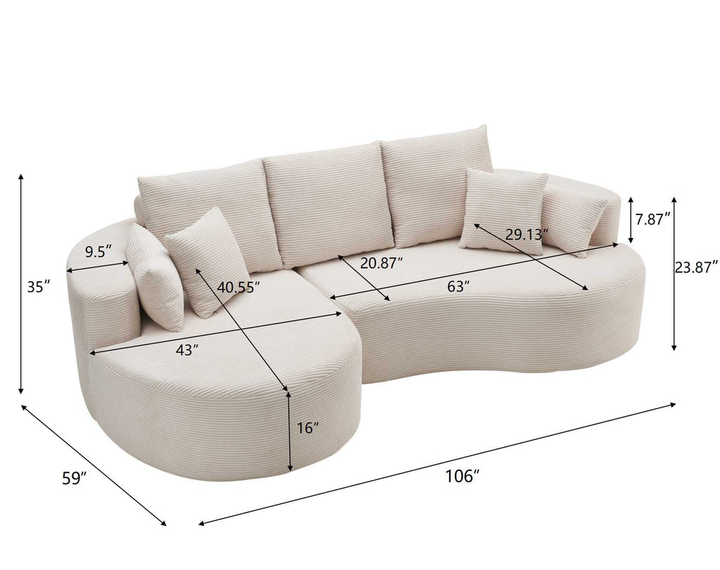 106 In. 2-Piece Fabric Cloud Curved Sectional Sofa with Chaise