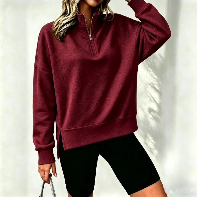 Womens Casual Drop-shoulder Pullover With Side-seam Slits