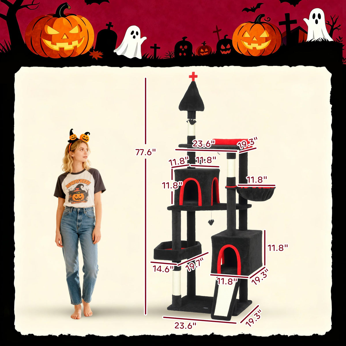 PawHut Gothic Cat Tree - 78" Extra Tall Cat Tower for Indoor Kittens