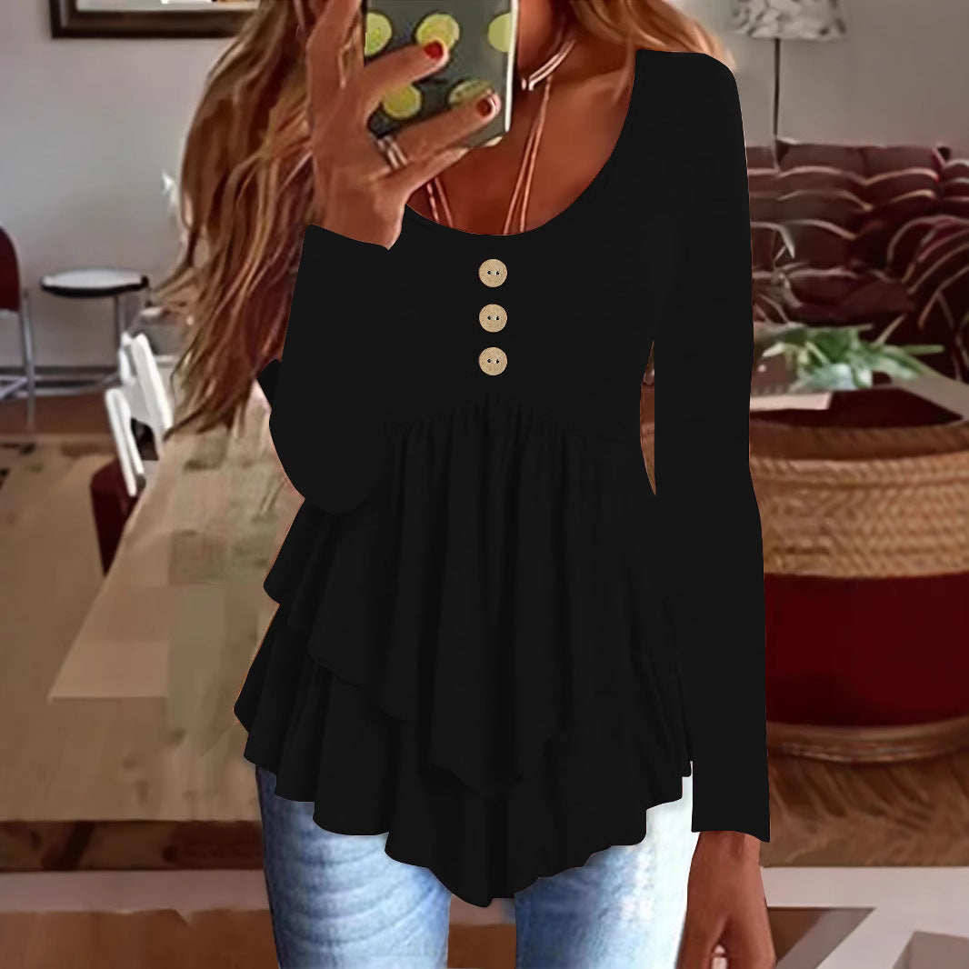 Women's Fashion Three-button Casual Long-sleeved Top