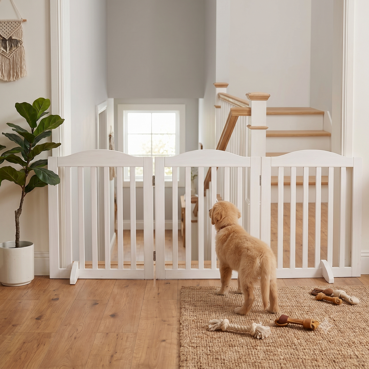 Wooden Freestanding Foldable Pet Gate for Dogs