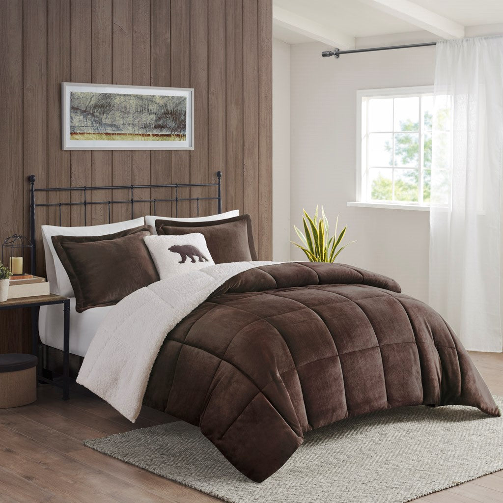 Full/Queen Plush to Sherpa Down Alternative Comforter Set