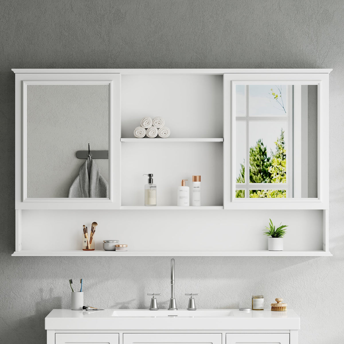 60" Wall-Mounted Bathroom Medicine Cabinet with Mirrors