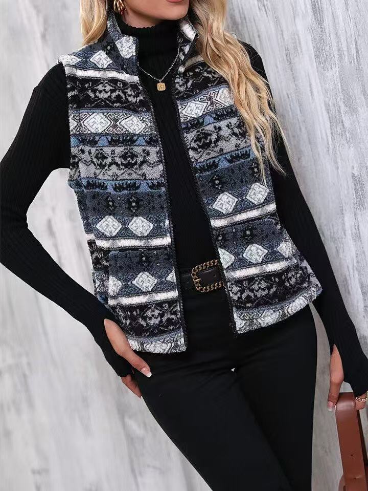 Womens Plush Casual Zippered Vest For Autumn And Winter