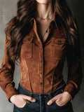 Vintage Suede Women's Long-sleeve Top