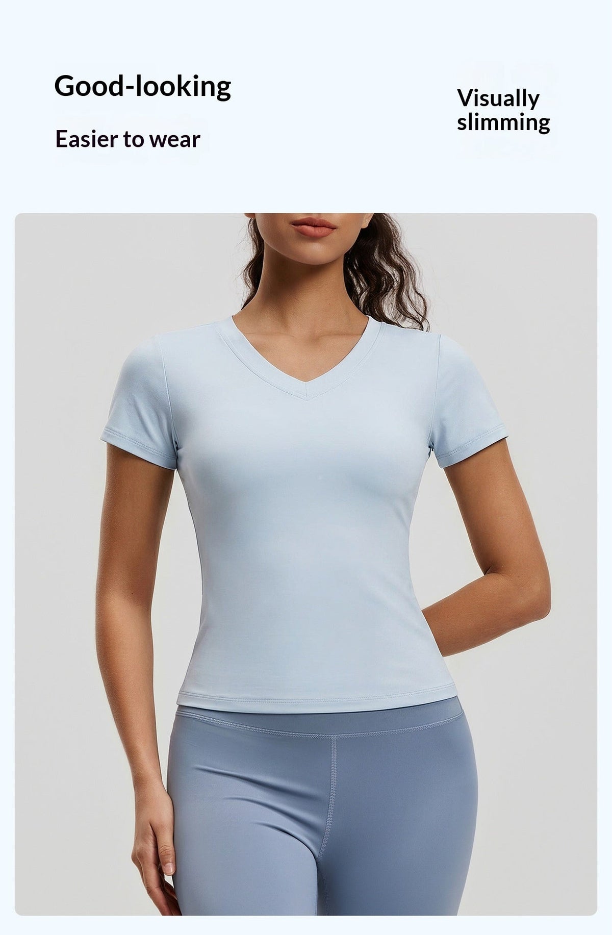 Peach Basic V-neck Short Sleeve Sports Top, Breathable Slim-fit Yoga Shirt For Fitness And Running