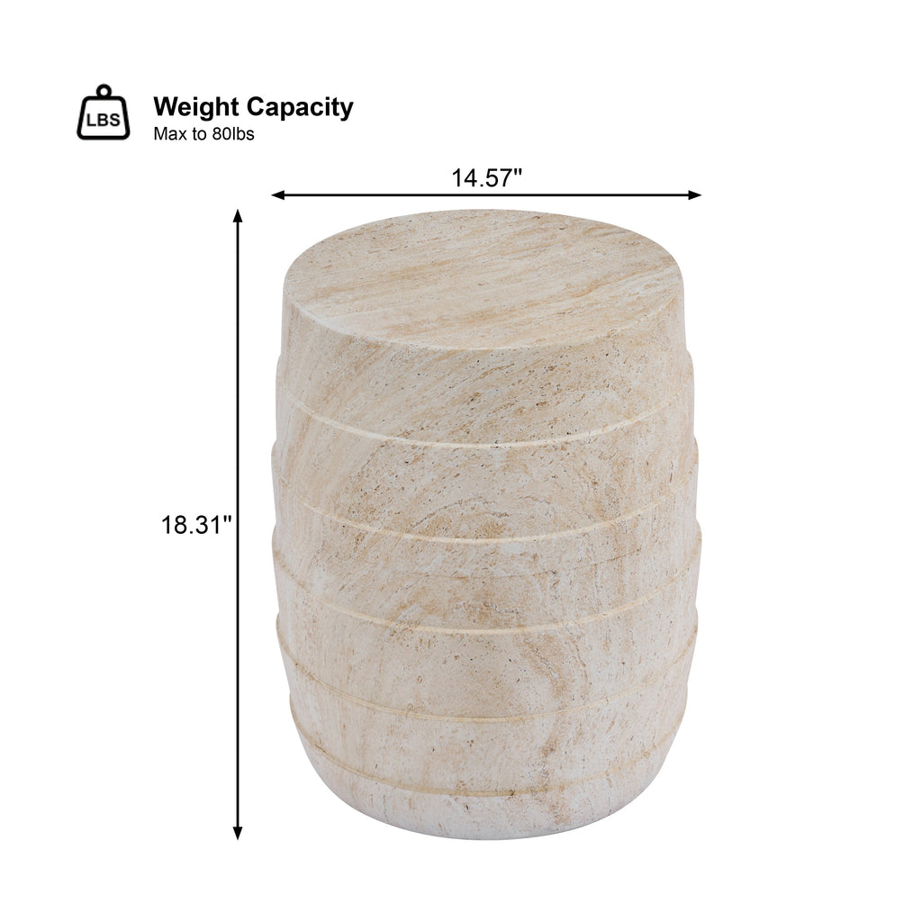 Modern Cylindrical Travertine-Look MGO Outdoor Side Table