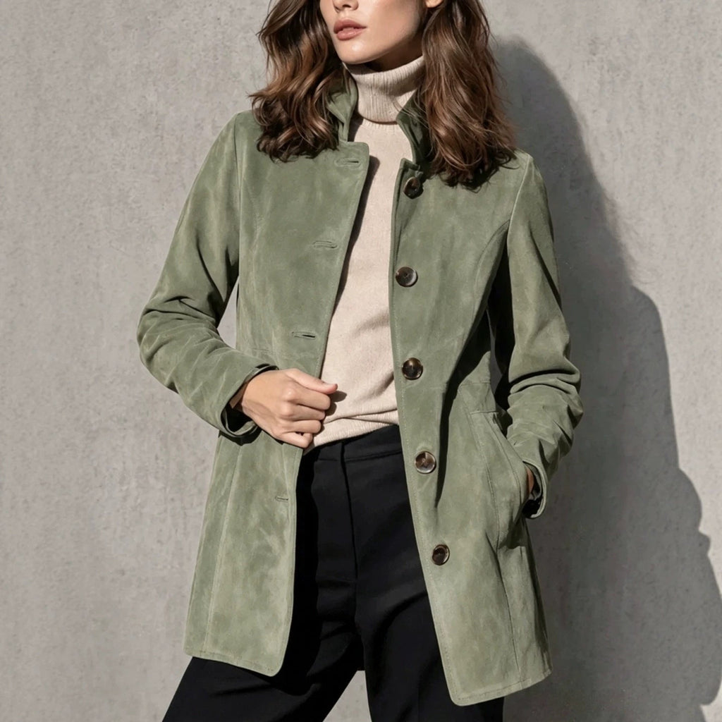 Suede Mid-length Loose-fit Casual Womens Jacket