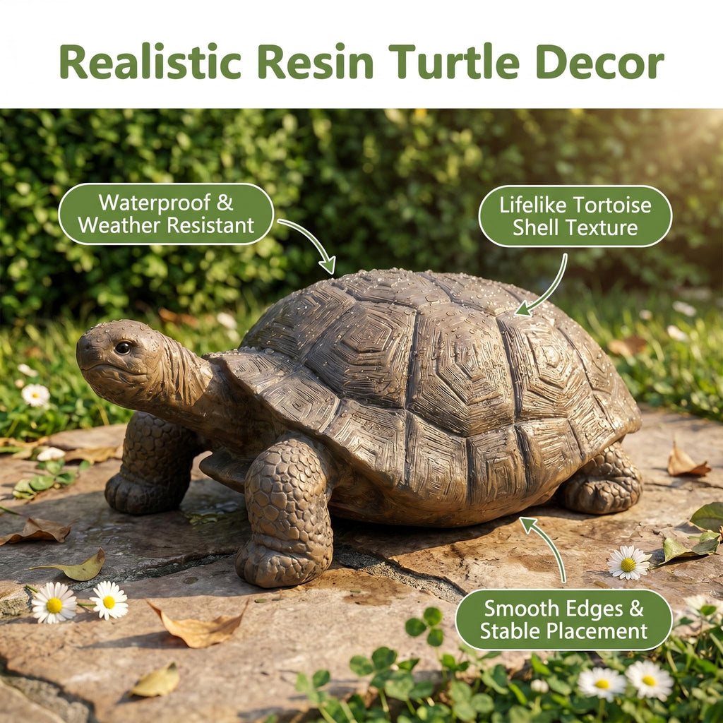 Realistic Tortoise Figurine - 30.51" Long Resin Turtle Statue