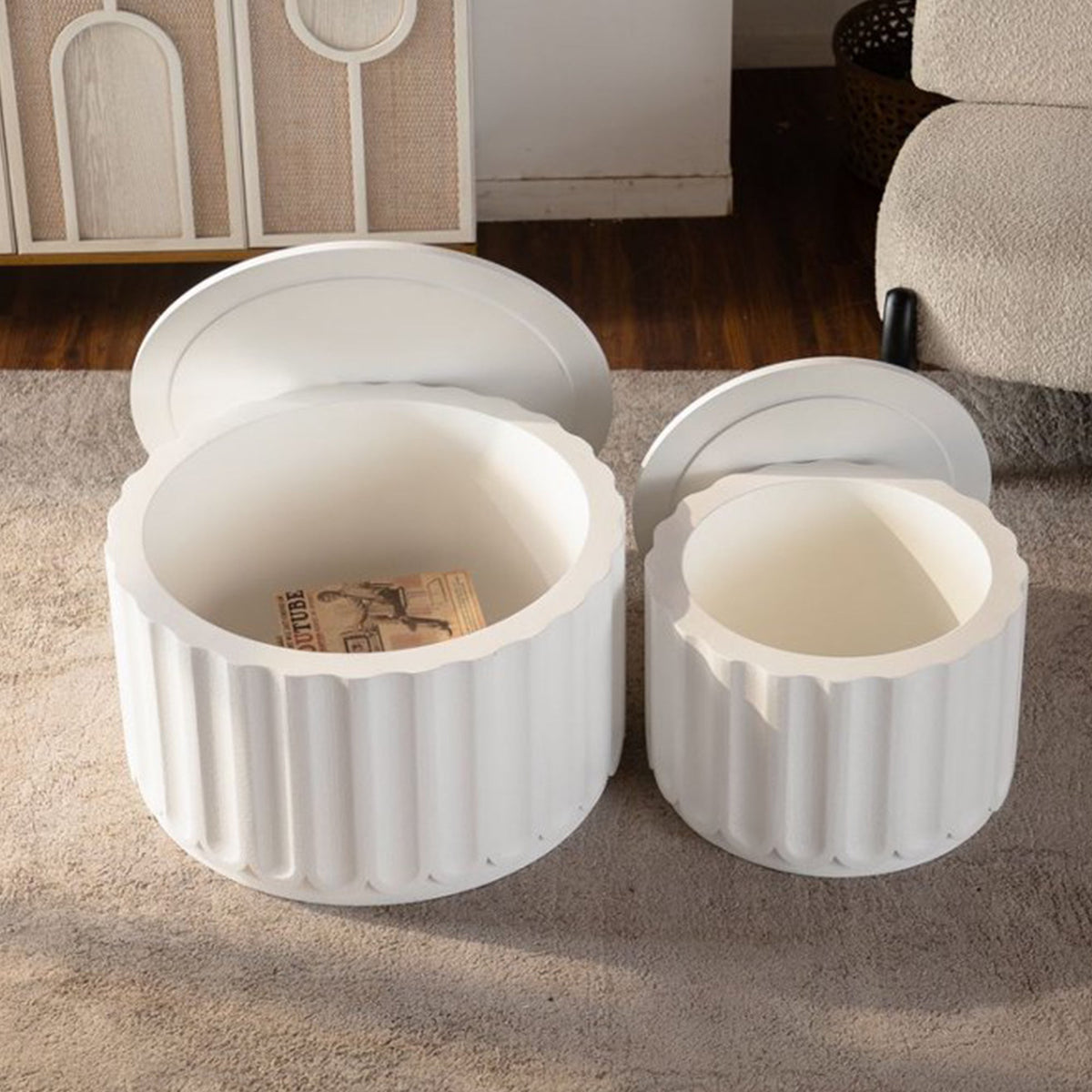 White Round Storage Table Set