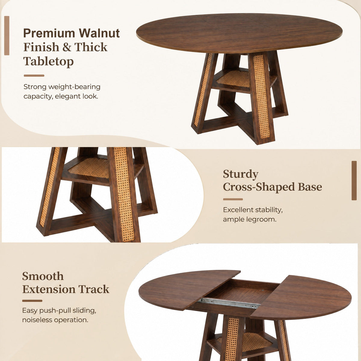 43.3"-59.05" Extendable Round Dining Table for 4-6