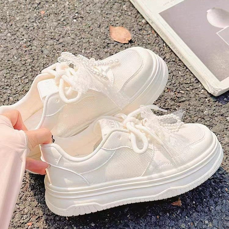 2026 Summer New Women's Mesh Breathable White Shoes, Chic All-Match Casual Skate Shoes, Thick Sole Sneakers For Dresses