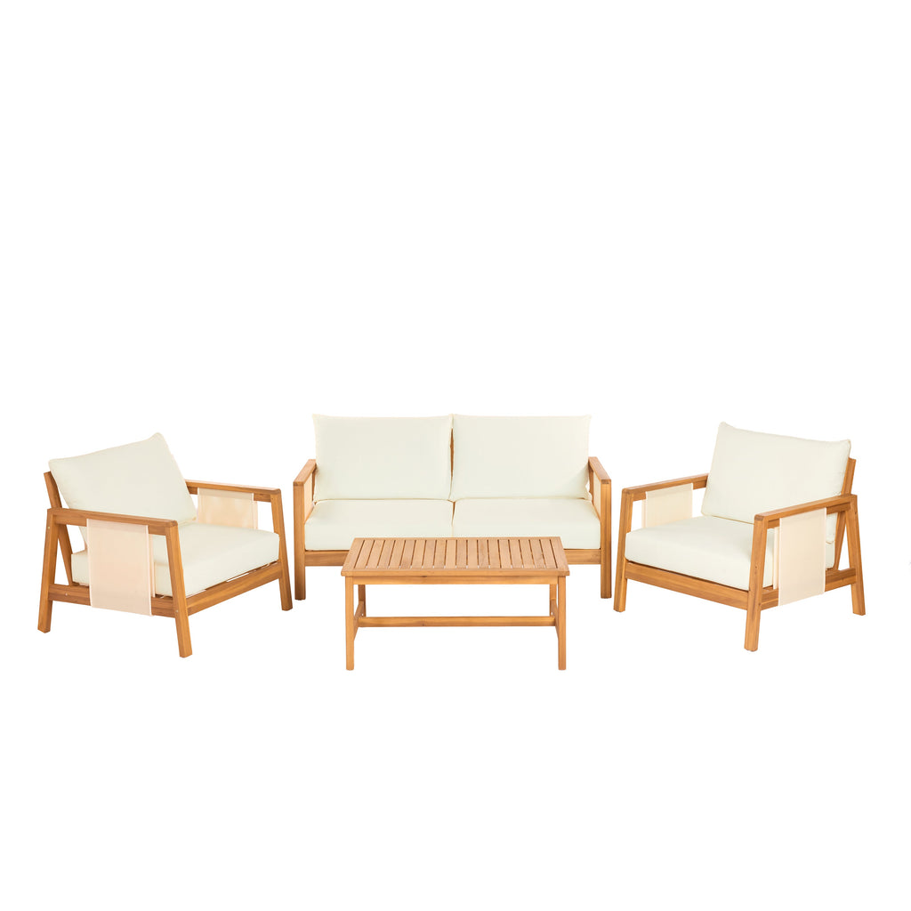 4-Piece Sofa Set with Cushions – Outdoor Loveseat & Coffee Table Set