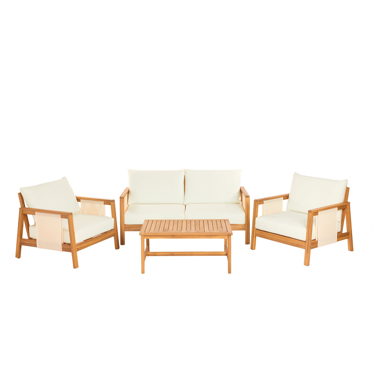 4-Piece Sofa Set with Cushions – Outdoor Loveseat & Coffee Table Set