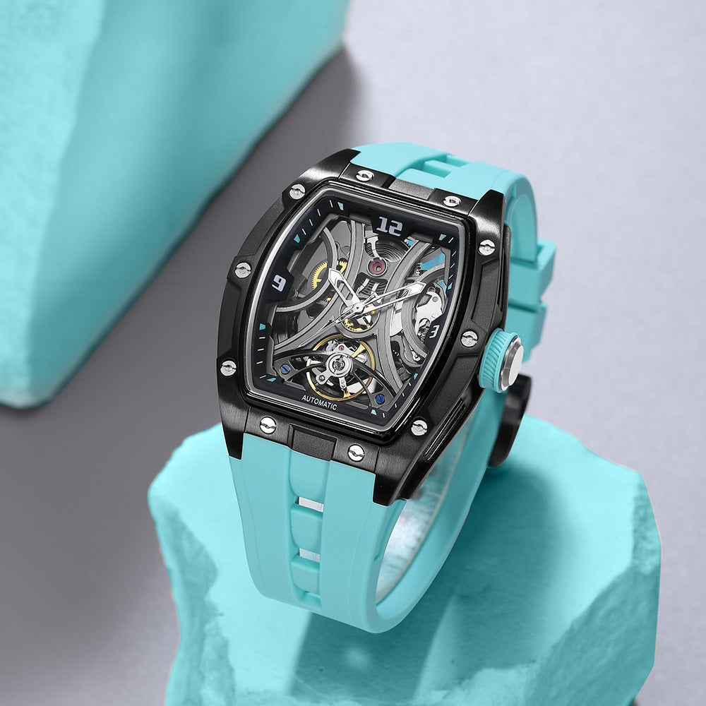 Barrel-shaped Watch With A Steel Case Full Skeleton Automatic Movement