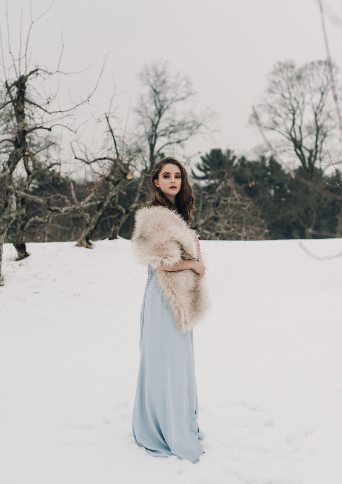 Blush with Black Tips Faux Fur Shawl (Lilian Blu02)