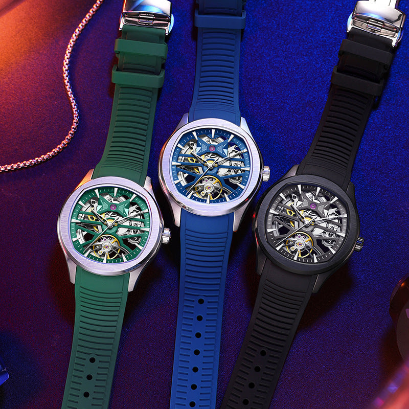 Mens Watch With A Transparent Mechanical Skeleton Dial