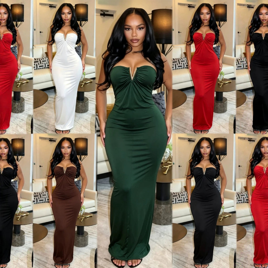 Strapless V-clasp Embellished Dress