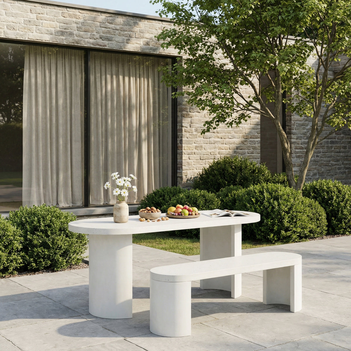2 PCS Modern Outdoor Concrete Dining Set (1 Table & 1 Bench) - Terrazzo