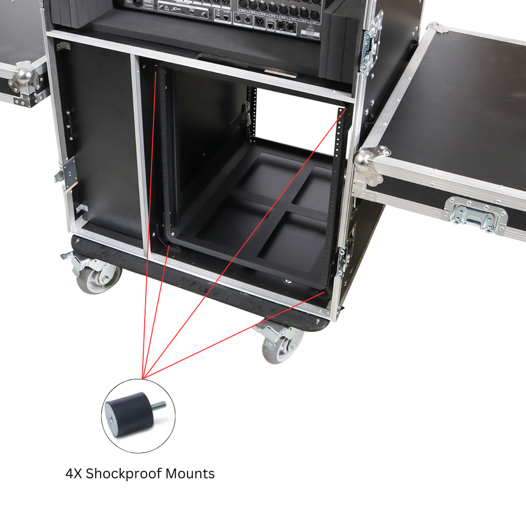 ProX XS-BRANCO12U2DW - BRANCO ATA Flight Style FOH Mixing Console Case 12U Shockproof Rack 2 Drawer 2 Side Tables & 4 Locking Casters