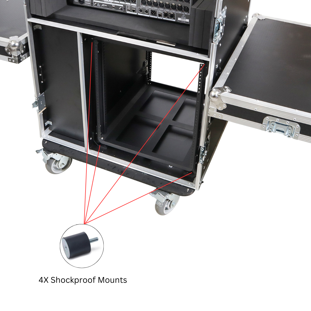 ProX XS-BRANCO12U2DW - BRANCO ATA Flight Style FOH Mixing Console Case 12U Shockproof Rack 2 Drawer 2 Side Tables & 4 Locking Casters