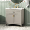 30" Bathroom Vanity with Ceramic Sink Top, Solid Wood Legs