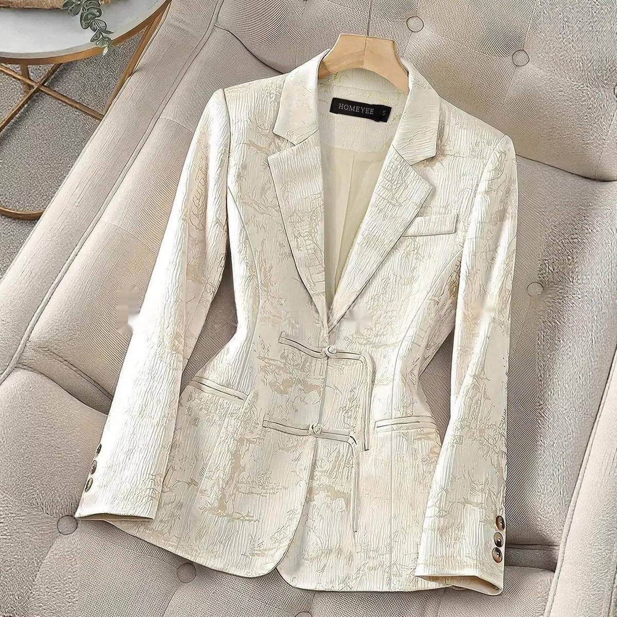 Chinese-style Solid-color Elegant Jacquard Two-button Blazer