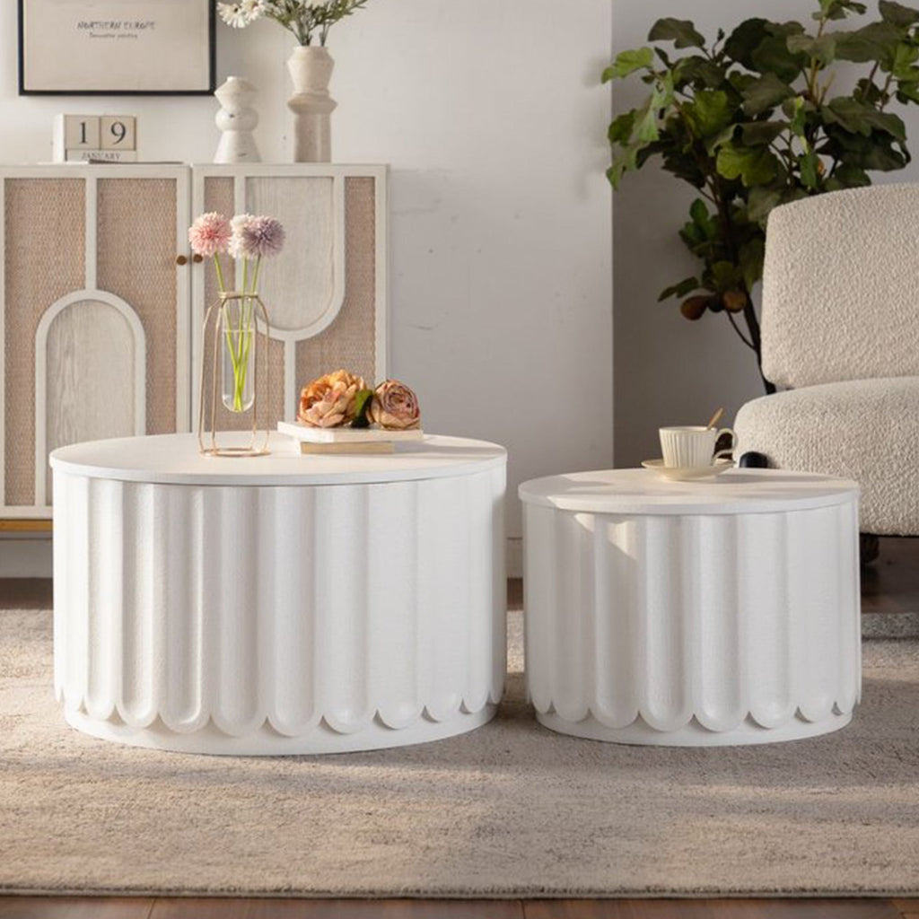 White Round Storage Table Set