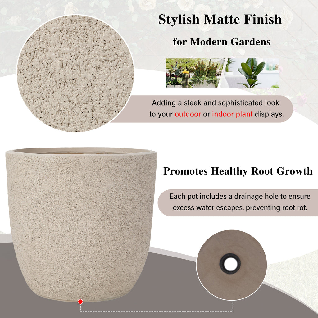 U_Style Lightweight Matte Textured MGO Flower Pot Set of 3