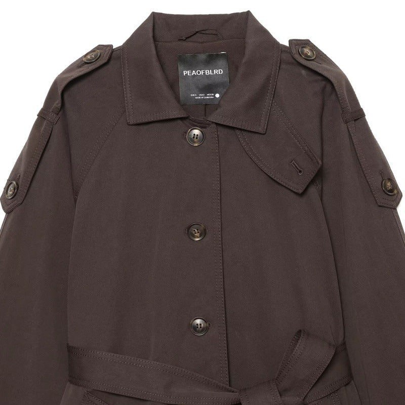 Elegant Belted Twill-textured Trench Coat